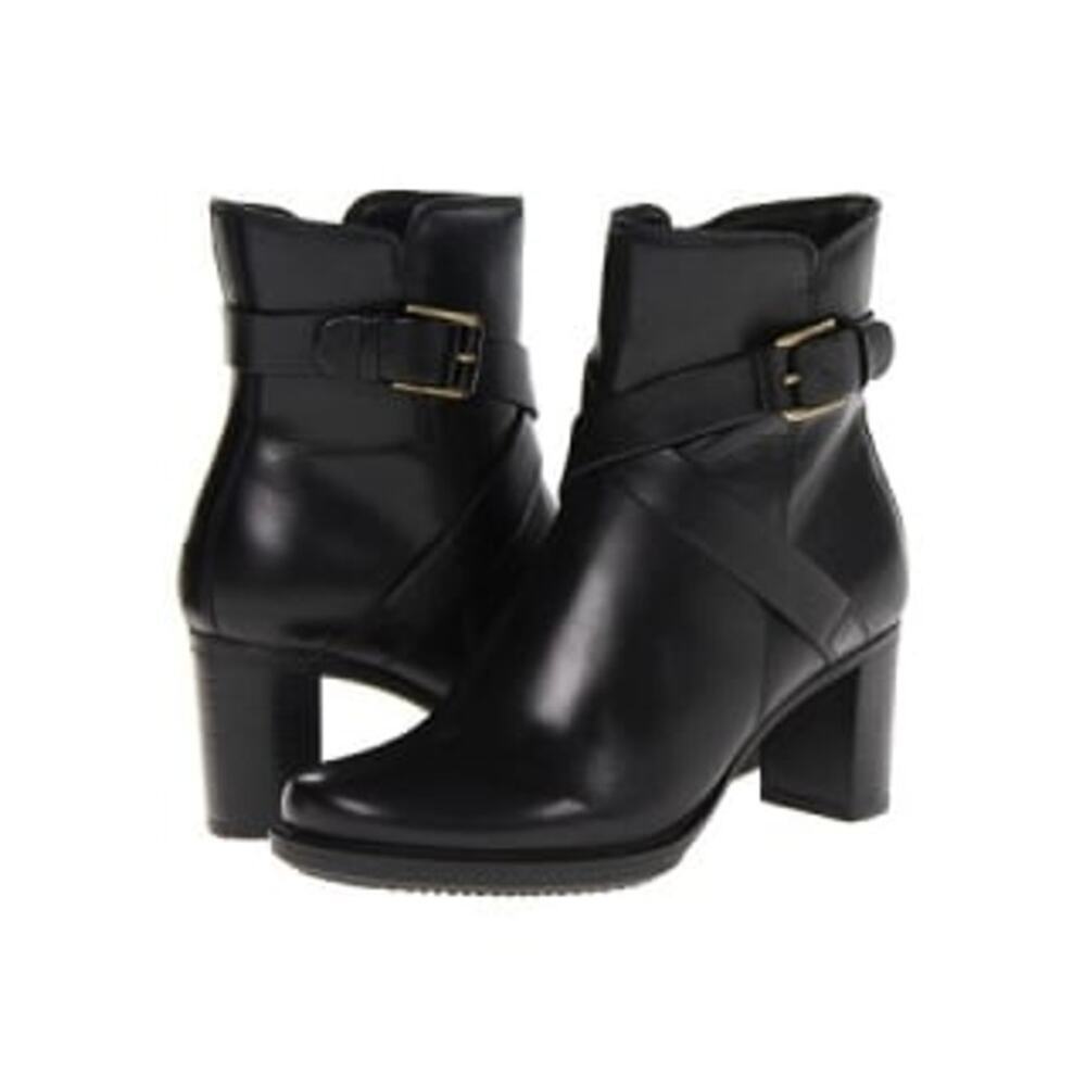 Ecco Saunter sz 37 black leather heeled ankle boots leather straps us sz 6.5